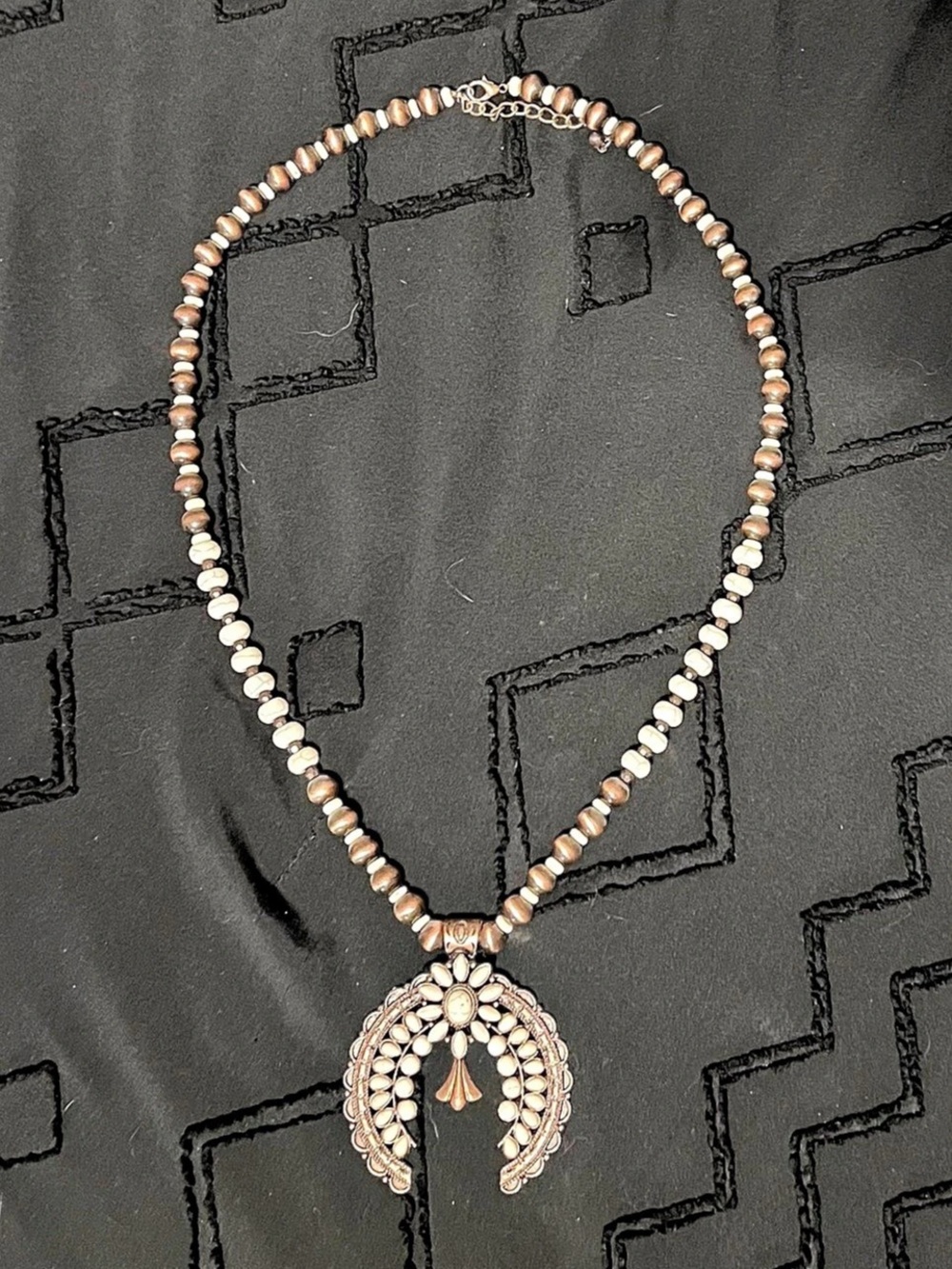 Copper Tone & Cream Stone Squash Blossom Statement Necklace – Western